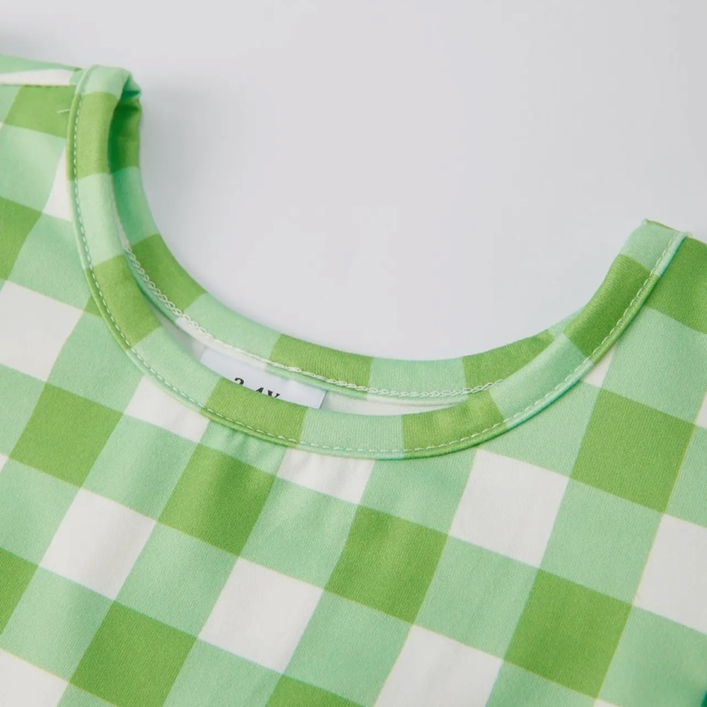 Green and White Checkered Ruffle Short Sleeve Dress NWOT Boutique - Picture 3 of 5